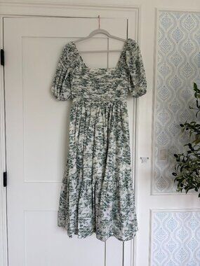 Abercrombie & Fitch Green and White Floral Puff Sleeve Maxi Dress